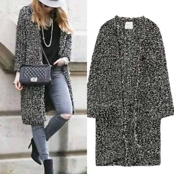 Zara Jackets & Blazers - Zara Knit Long Sweater Coat- Black and White